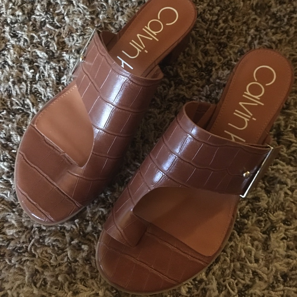 BNWT Calvin Klein Croc Leather Mules